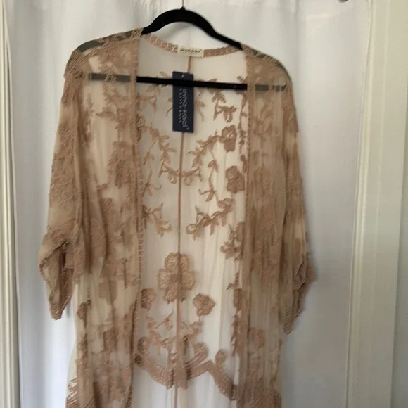 Sheer Embroidered Kimono Duster - Tan - Picture 9 of 9